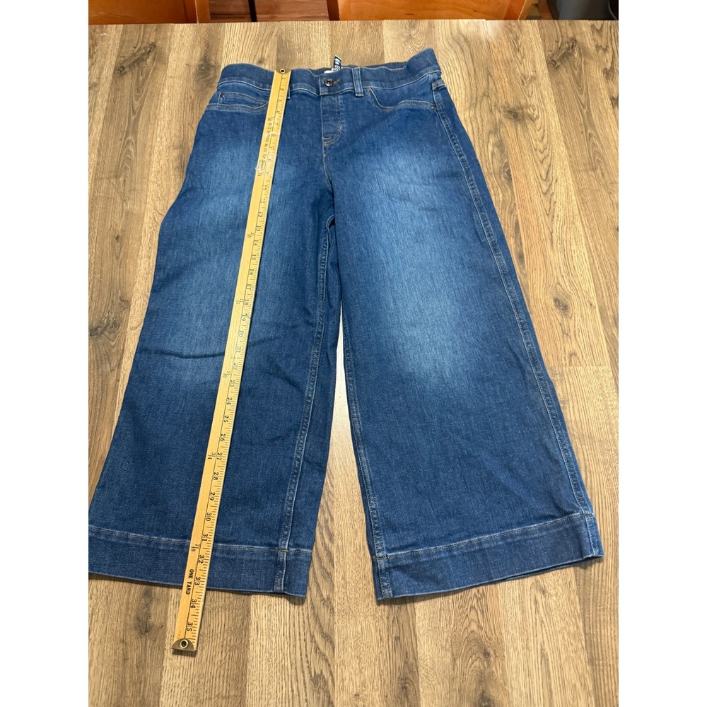 Spanx Wide Leg Jeans Womens Size L Blue Denim High Rise Pull On Excellent - Picture 12 of 13